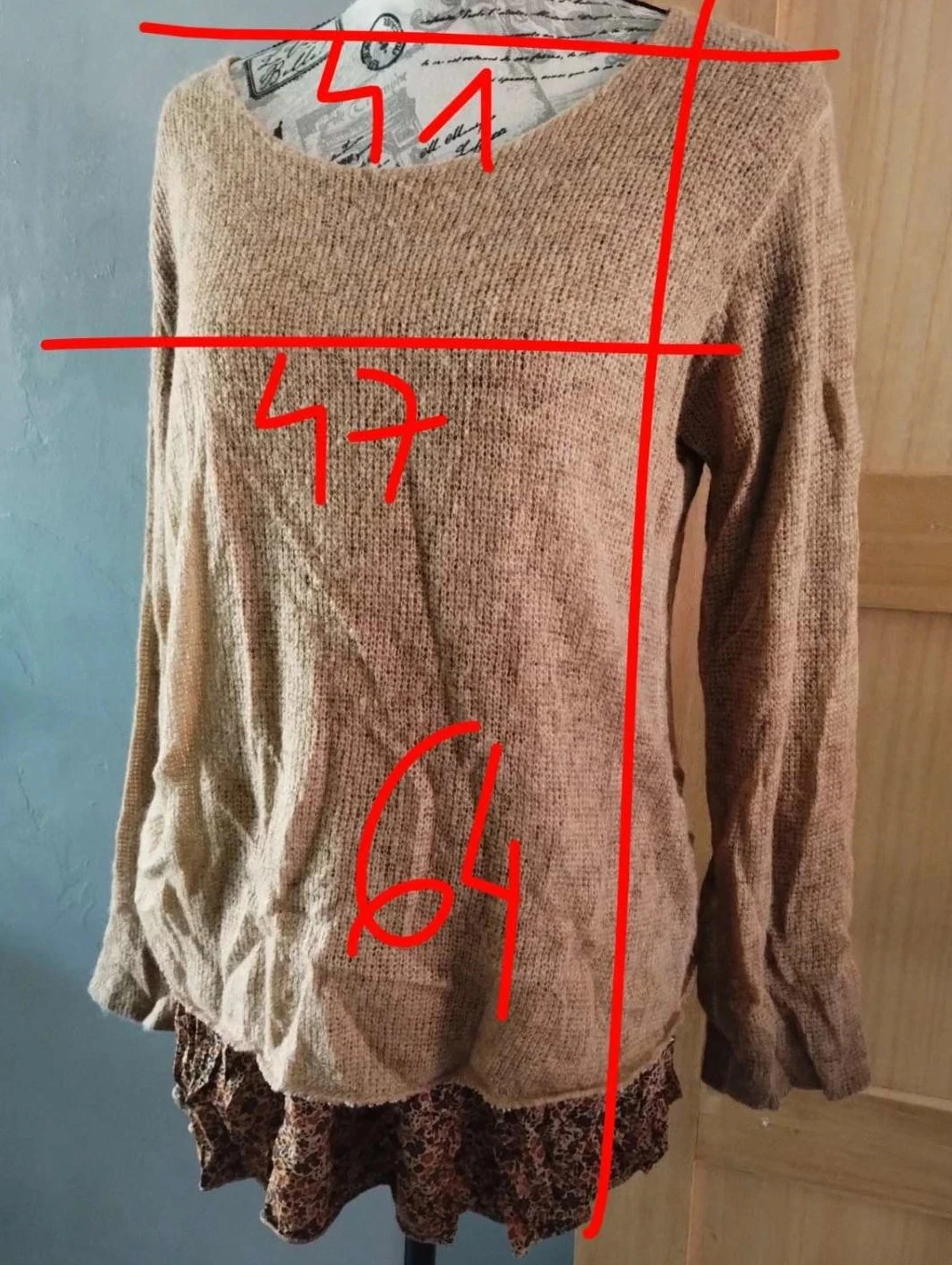 Pull marrom com suéteres florais por baixo, made in Italy T40 – photo 9